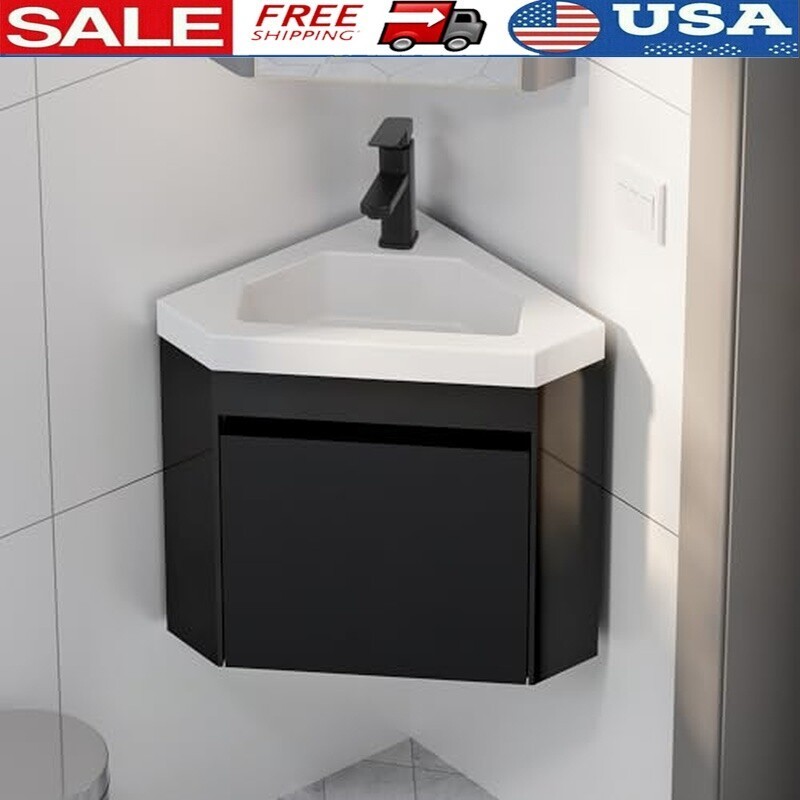 Corner Bathroom Vanity Sink Combo Space Saving Floating Cabinet Durable Faucet