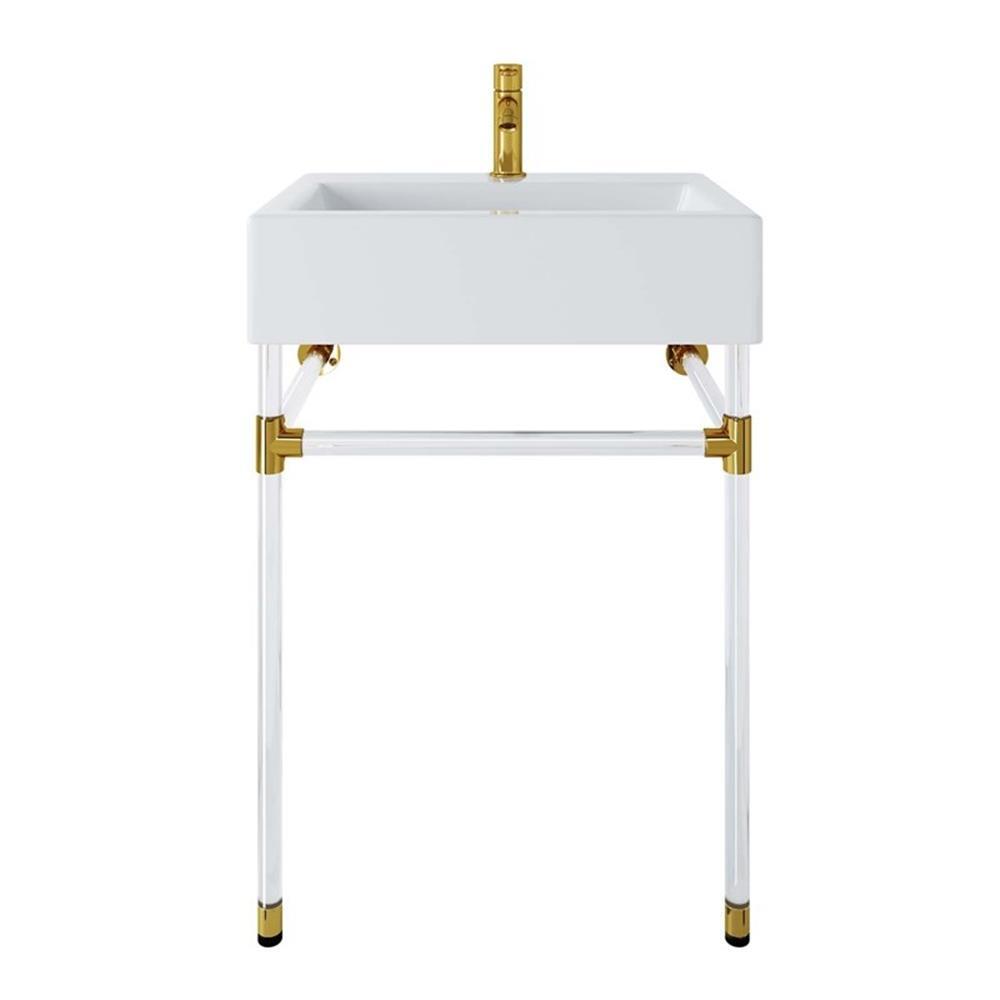 Modway Redeem 24″ Wall-Mount Acrylic & Ceramic Bathroom Vanity in Clear/White