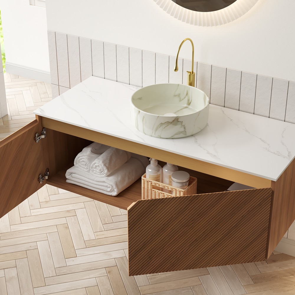 48″ Wall Mounted Bathroom Vanity w/Basin Sink,Floating Vanity Cabinet 2 Doors
