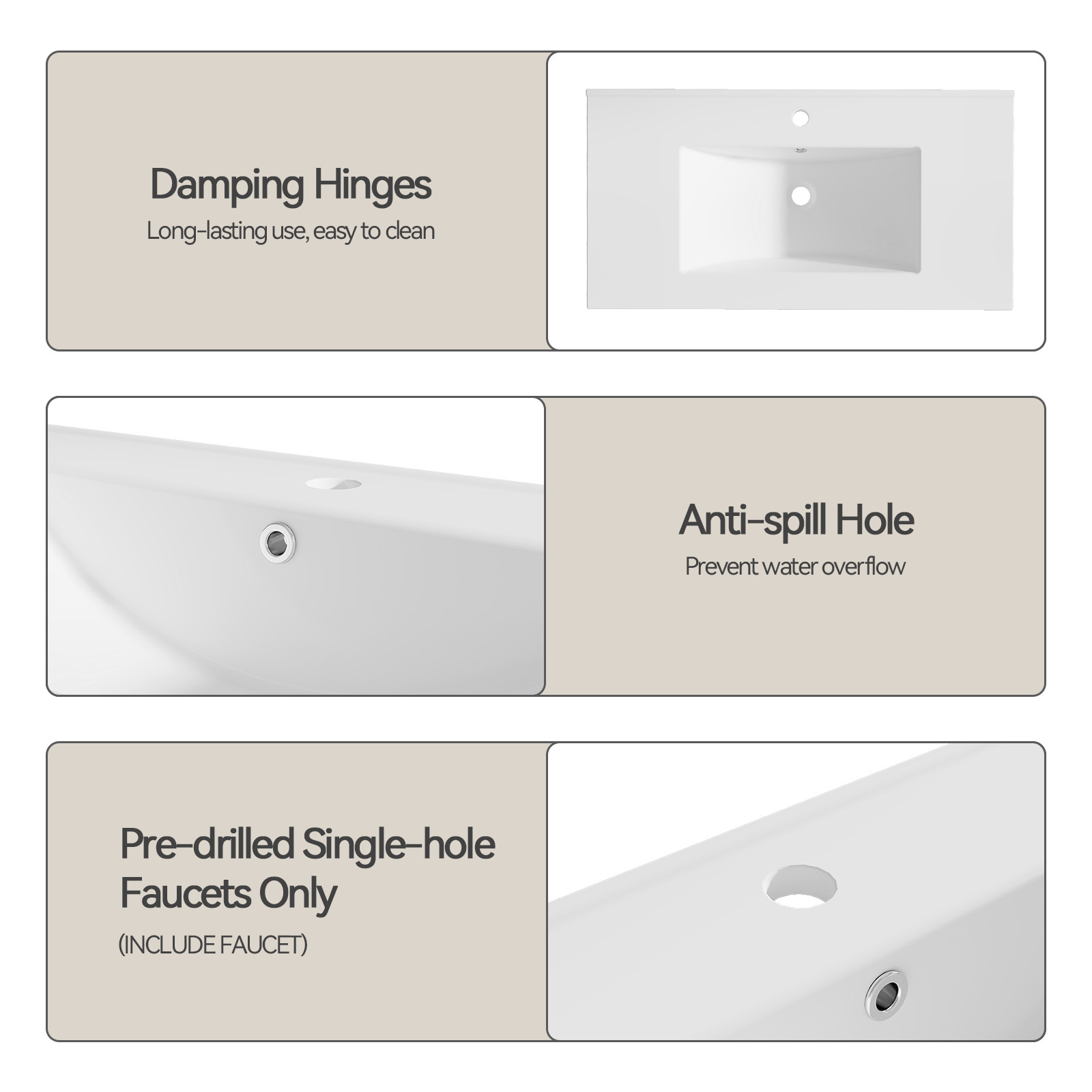 36-Inch Modern Light Oak Bathroom Vanity with Undermount Sink & Soft-Close Doors