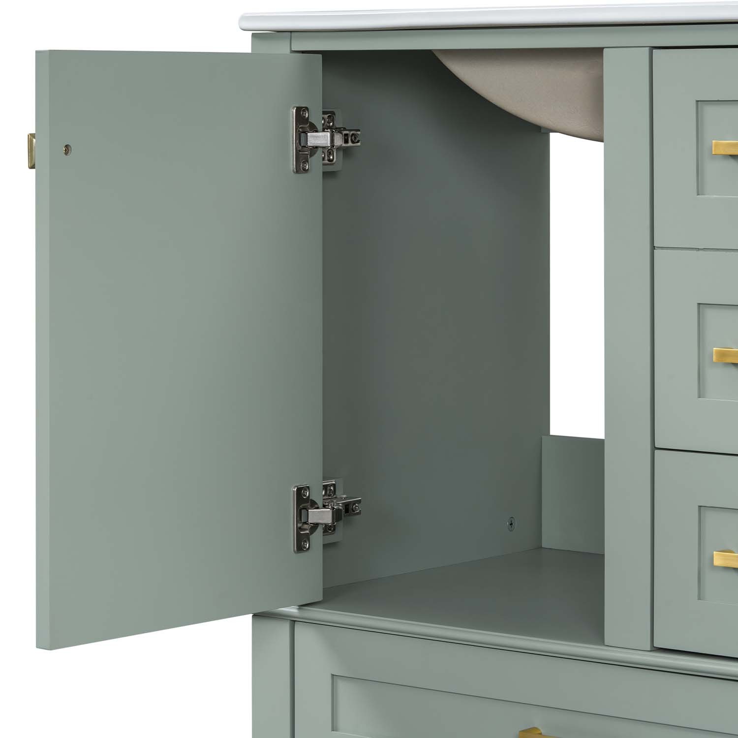 30″ Freestanding Bathroom Vanity Sage Green Solid Wood Soft-Close 3 Drawers Sink