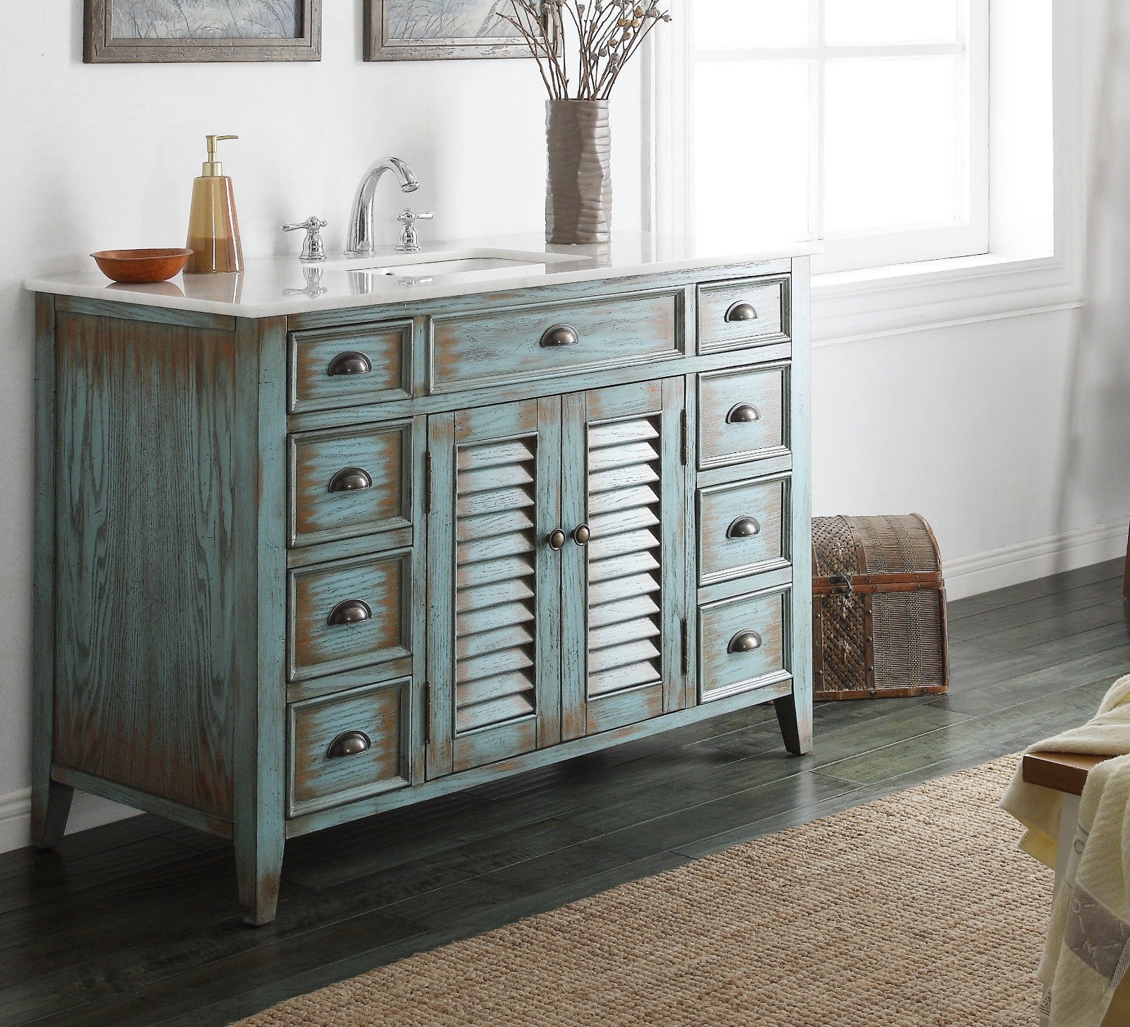 47 inch Distress Blue Cottage Style Abbeville Bathroon Sink Vanity – CF-28885BU
