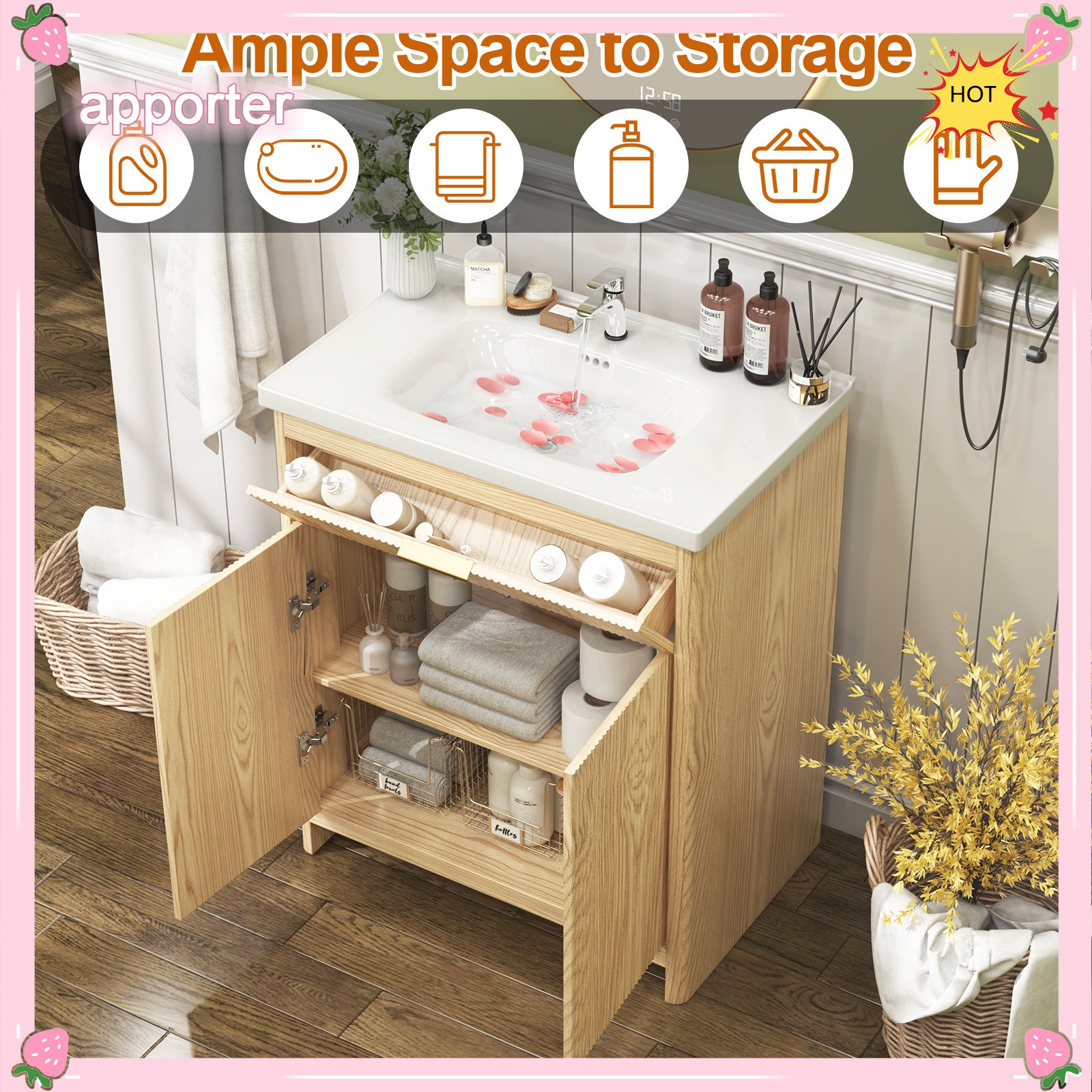 31.5 in Bathroom Vanity with Ceramic Sink Freestanding Storage Cabinet with Door