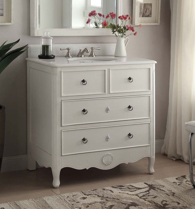 34 inch Cottage look Daleville Bathroom Sink vanity & Mirror HF081AW-MIR (White)