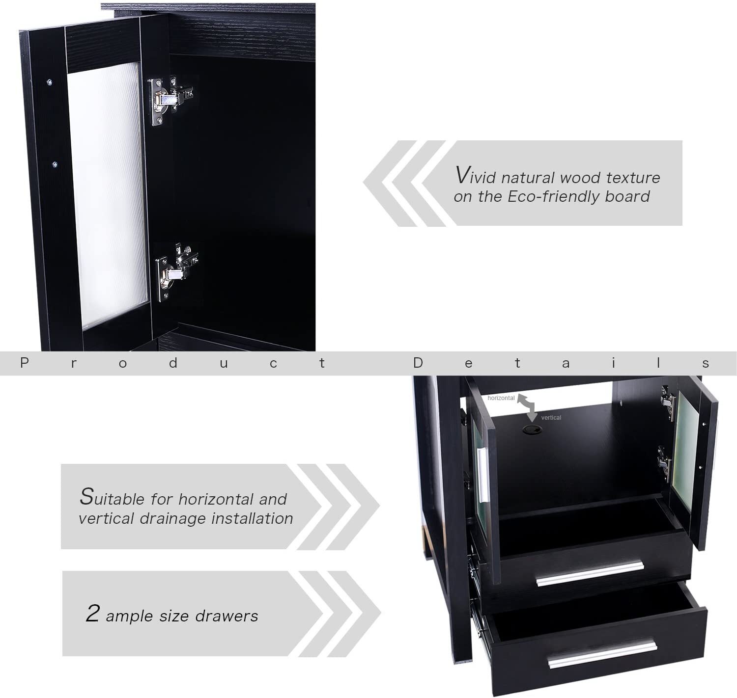 72″ Bathroom Vanity Set Black Ceramic Sink Mirror Faucet Small Side table Combo