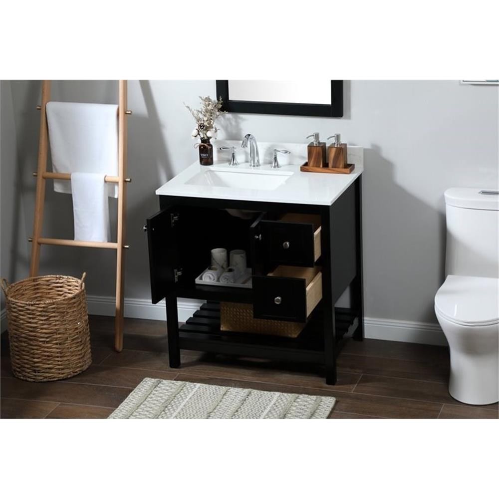 Elegant Decor Theo 32″ MDF Single Bathroom Vanity with Backsplash in Black