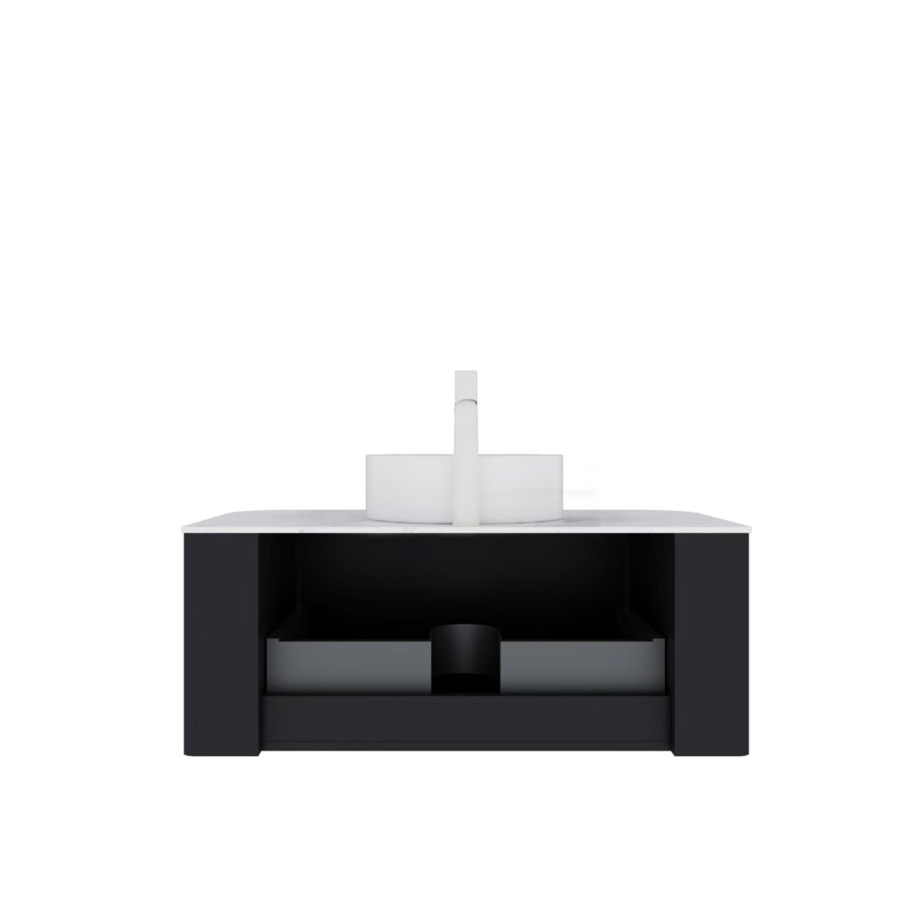 36″Wall-Mounted Floating Bathroom Vanity W/Drawer White Round Ceramic Basin Sink