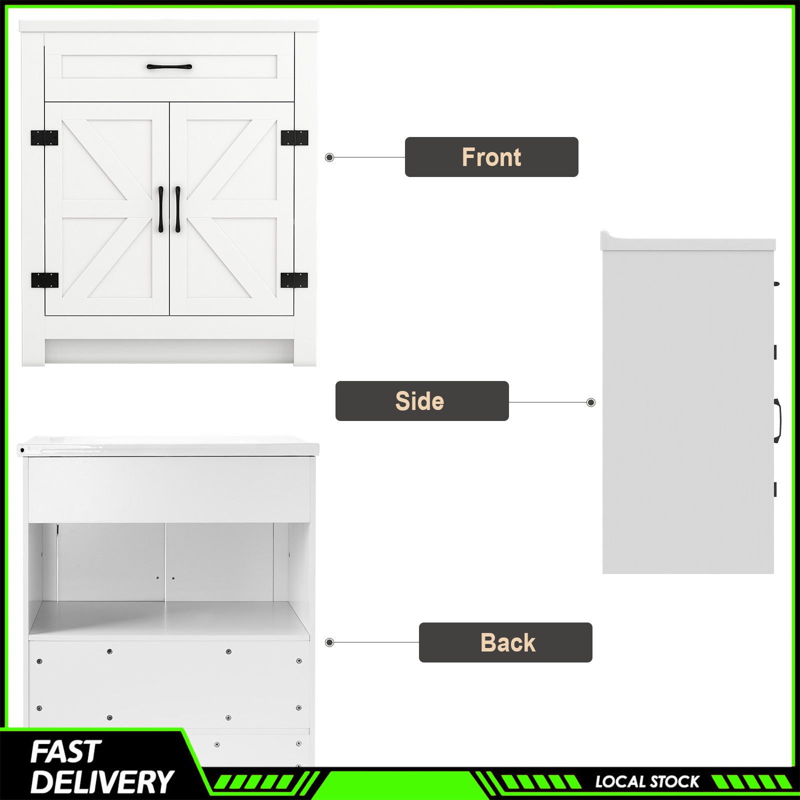 31″ Bathroom Vanity Cabinet with Ceramic Sink Freestanding Storage with Drawer