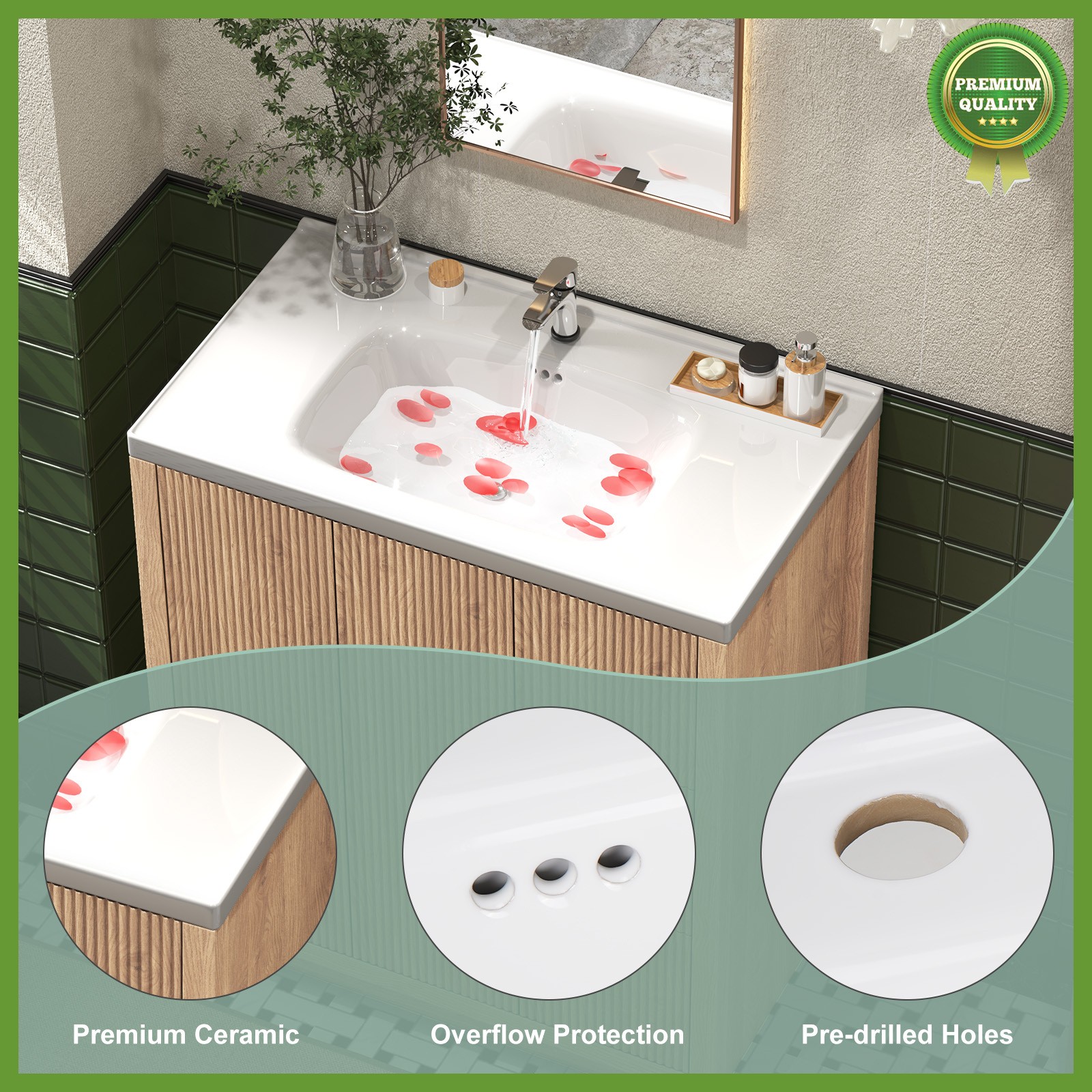Bathroom Vanity Set,Sink Combo Storage Cabinet Solid Wood Frame Soft-close Doors