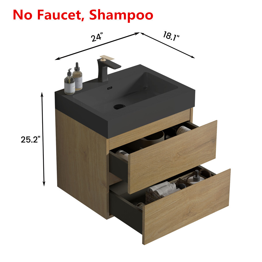 24″ 30″ 36″ Wall Mounted Bathroom Vanity with Sink, Floating Cabinet, 2 Drawers