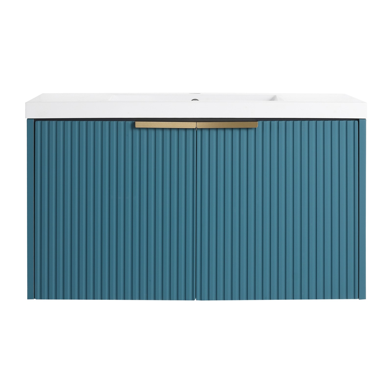 36 Inch Wall Mounted Bathroom Vanity with Resin Sink & Soft-Close Doors