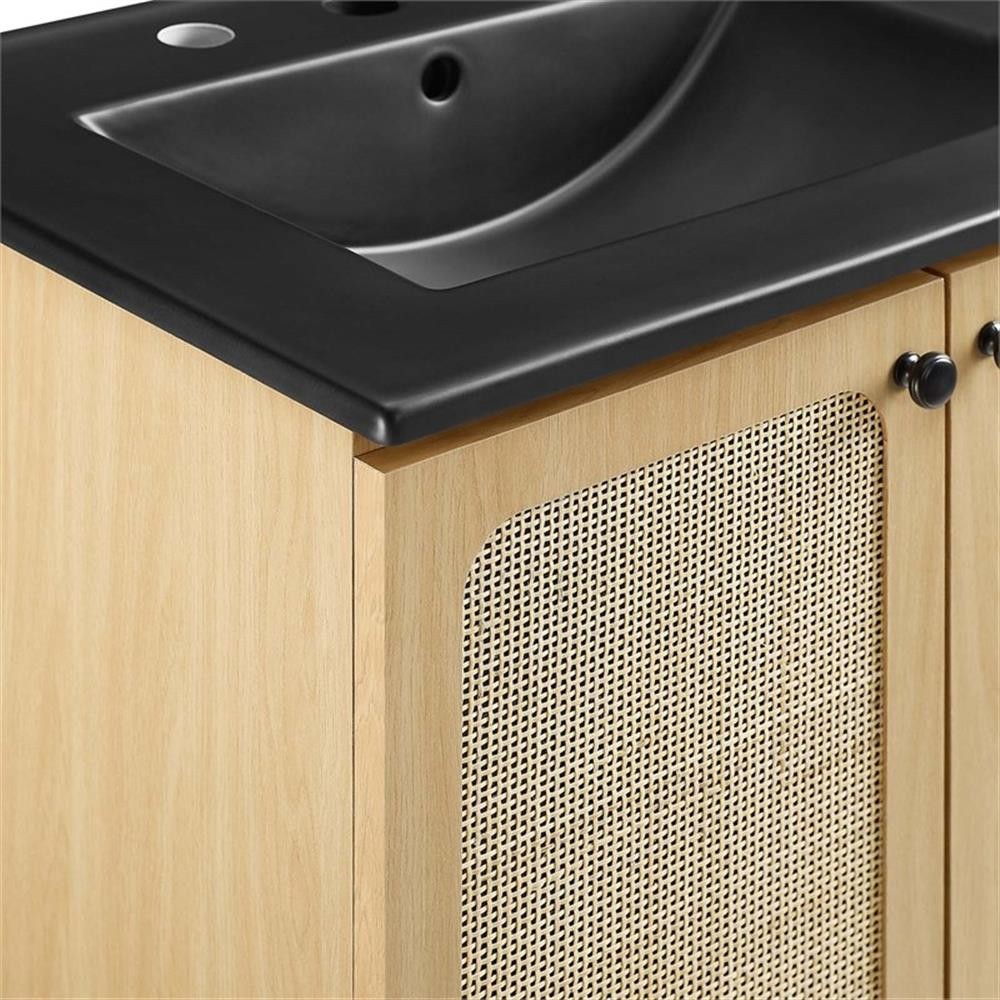 Modway Chaucer 24″ Wood & Rattan Bathroom Vanity in Oak/Black