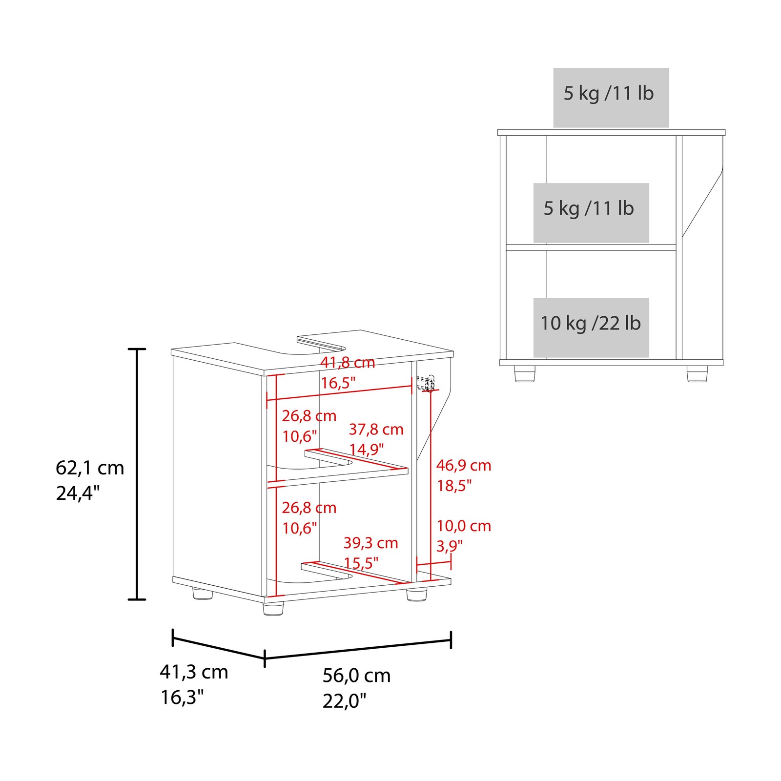 Under Sink Storage 24.4″ H, 1 Door, 2 Shelves, 4 Legs, White – Bathroom