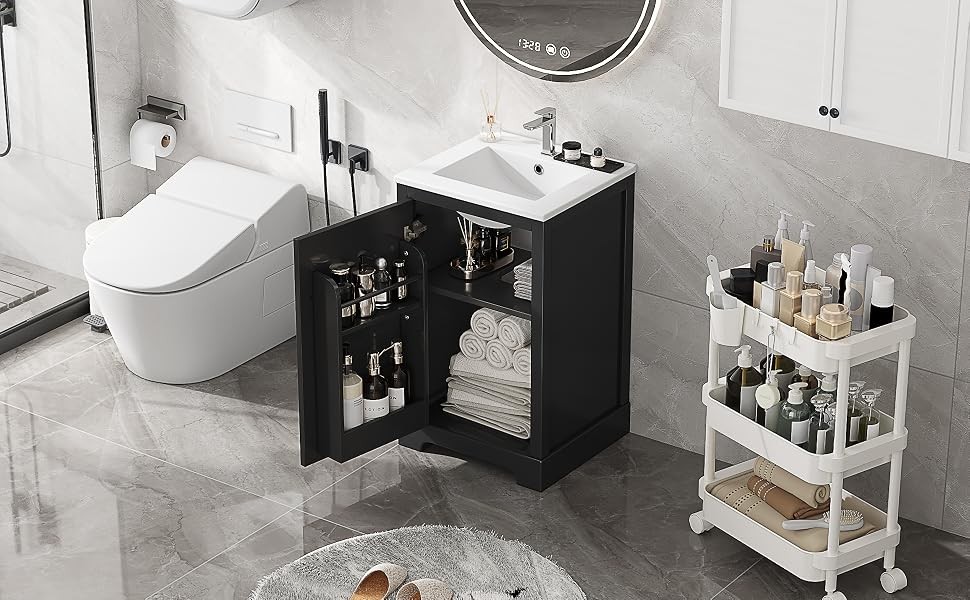 20 Inch Bathroom Vanities with Storage Cabinet Door Organizer, Undermount