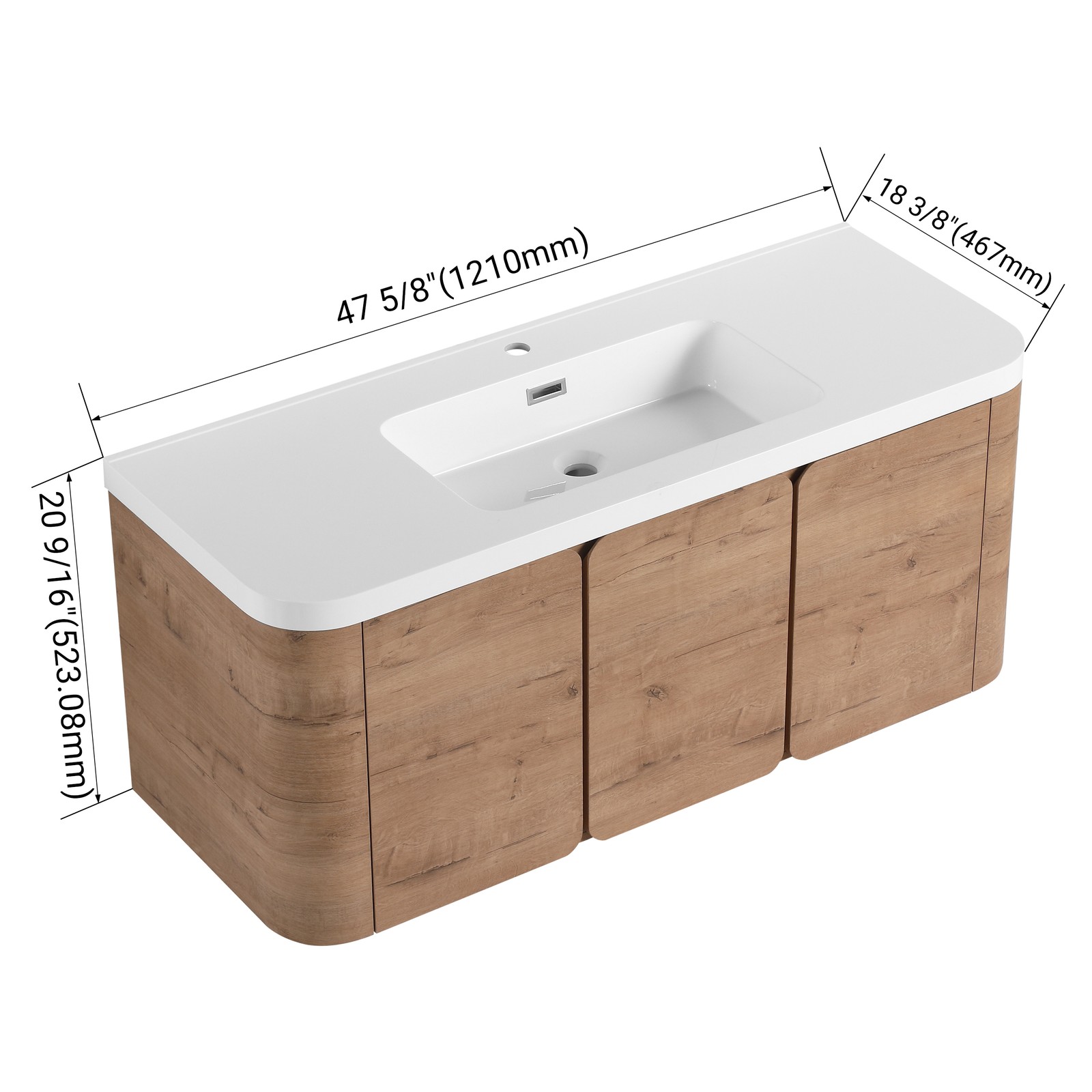 48″ Plywood Floating Wall-Mounted Bathroom Vanity Resin Sink 3 Soft-Close Doors