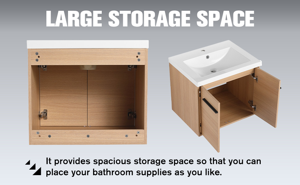 24”Bathroom Vanity Cabinet Set w/Resin Countertop Sink, Wall-Mounted