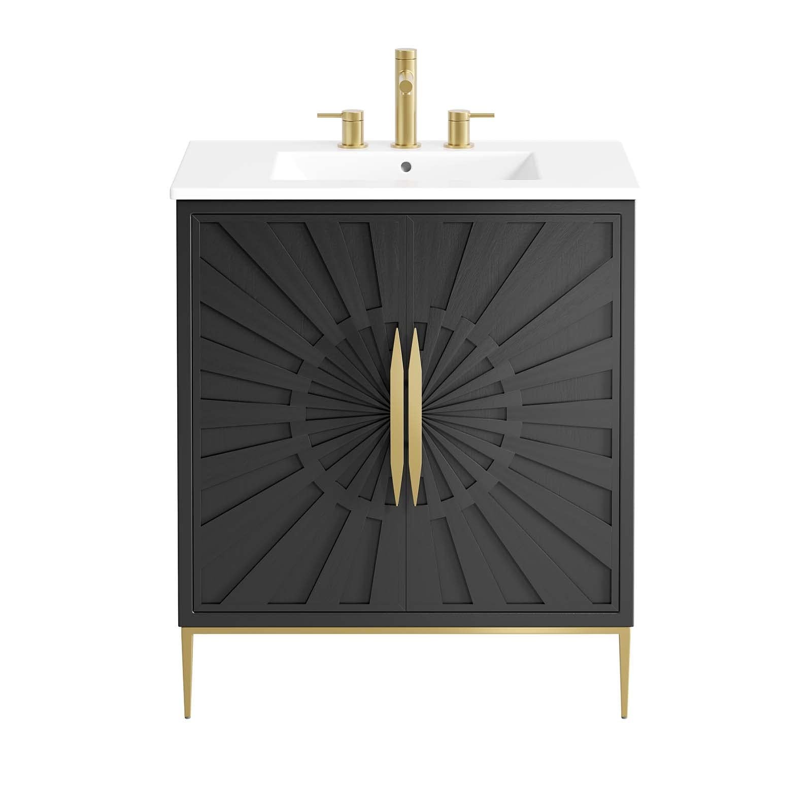 Modway Awaken 30″ Solid Wood and MDF Bathroom Vanity in White/Black