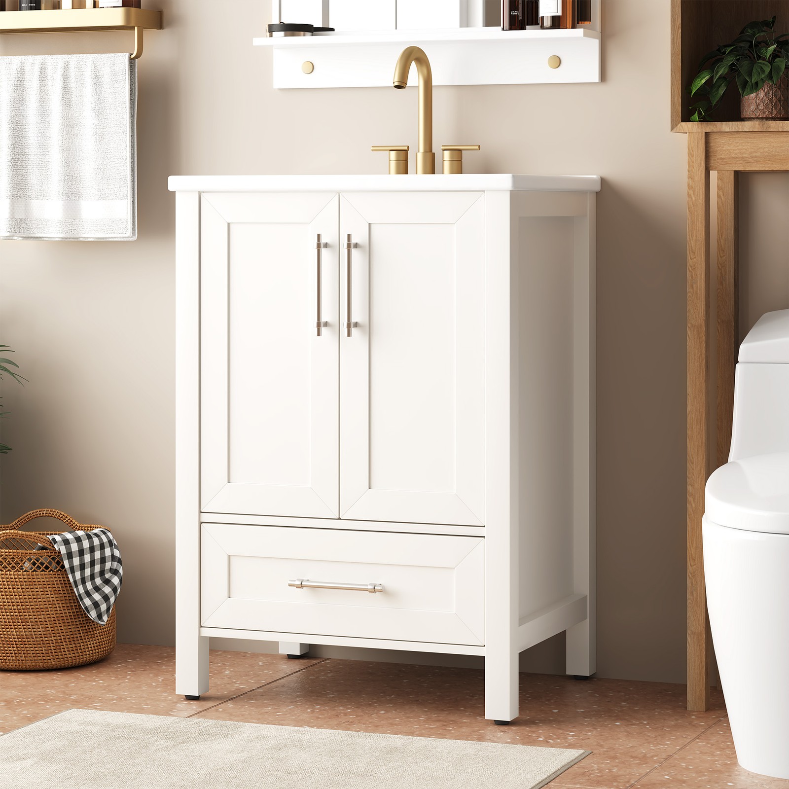 24 Inch Bathroom Vanity with Sink Freestanding Cabinet Soft-Closing Doors