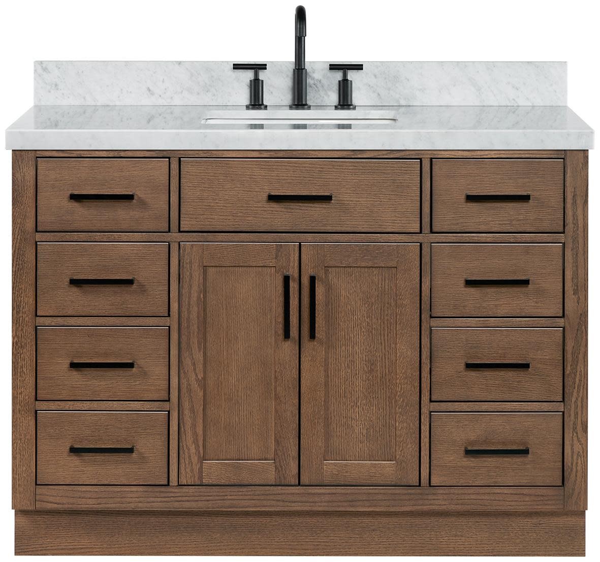 Ariel T049SCWRVO Hepburn 49″ – Brown Oak / Carrara White Marble / Satin Brass