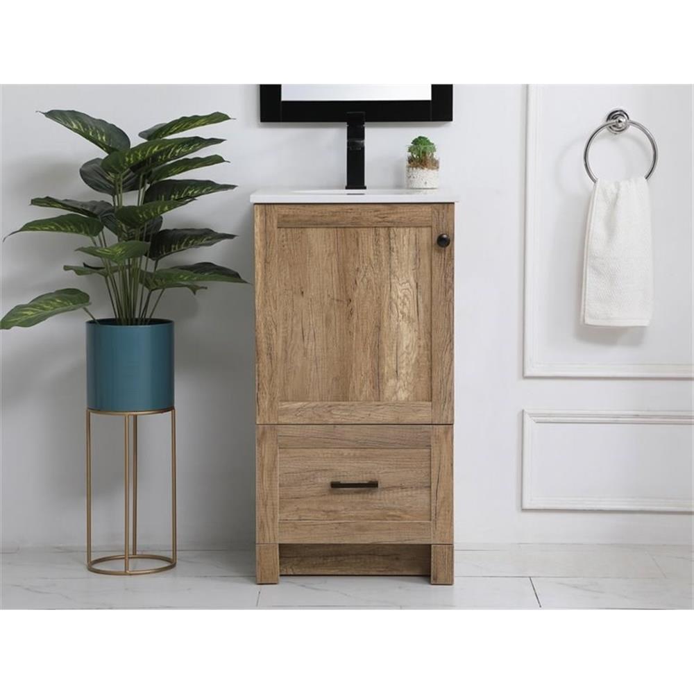 Elegant Decor Soma 18″ Steel MDF Stone Single Bathroom Vanity in Natural Oak