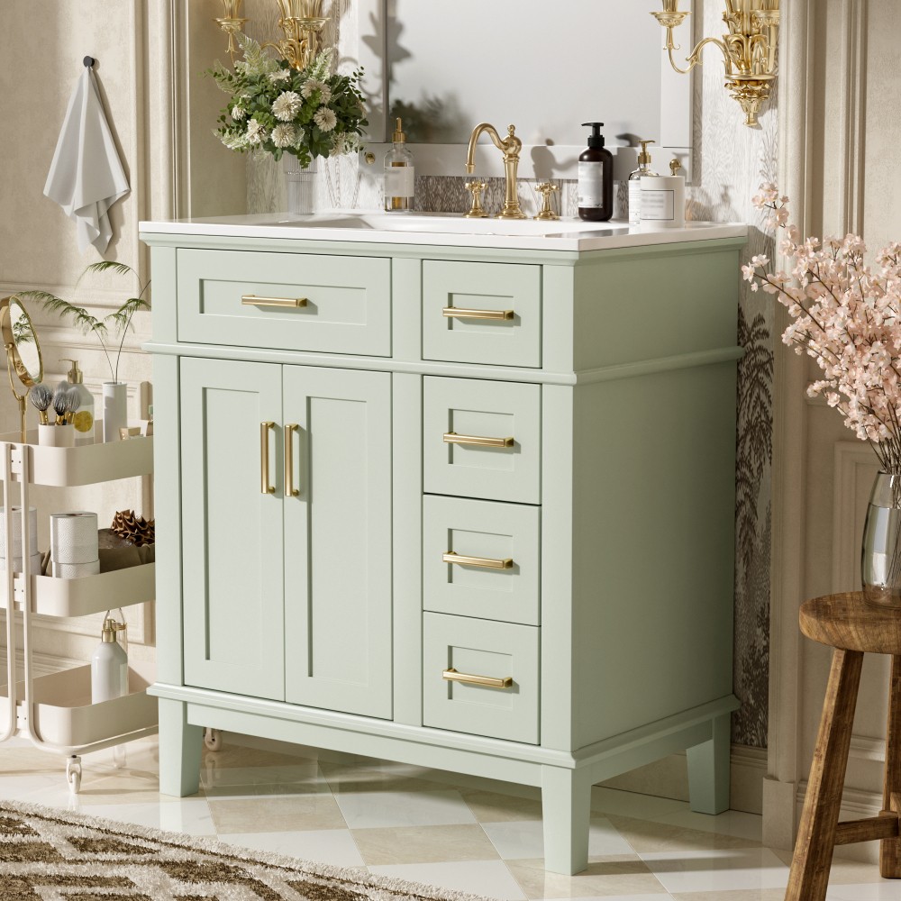30″Bathroom Vanity with Ceramic Sink Modern Storage CabinetwithSoft-Close Doors
