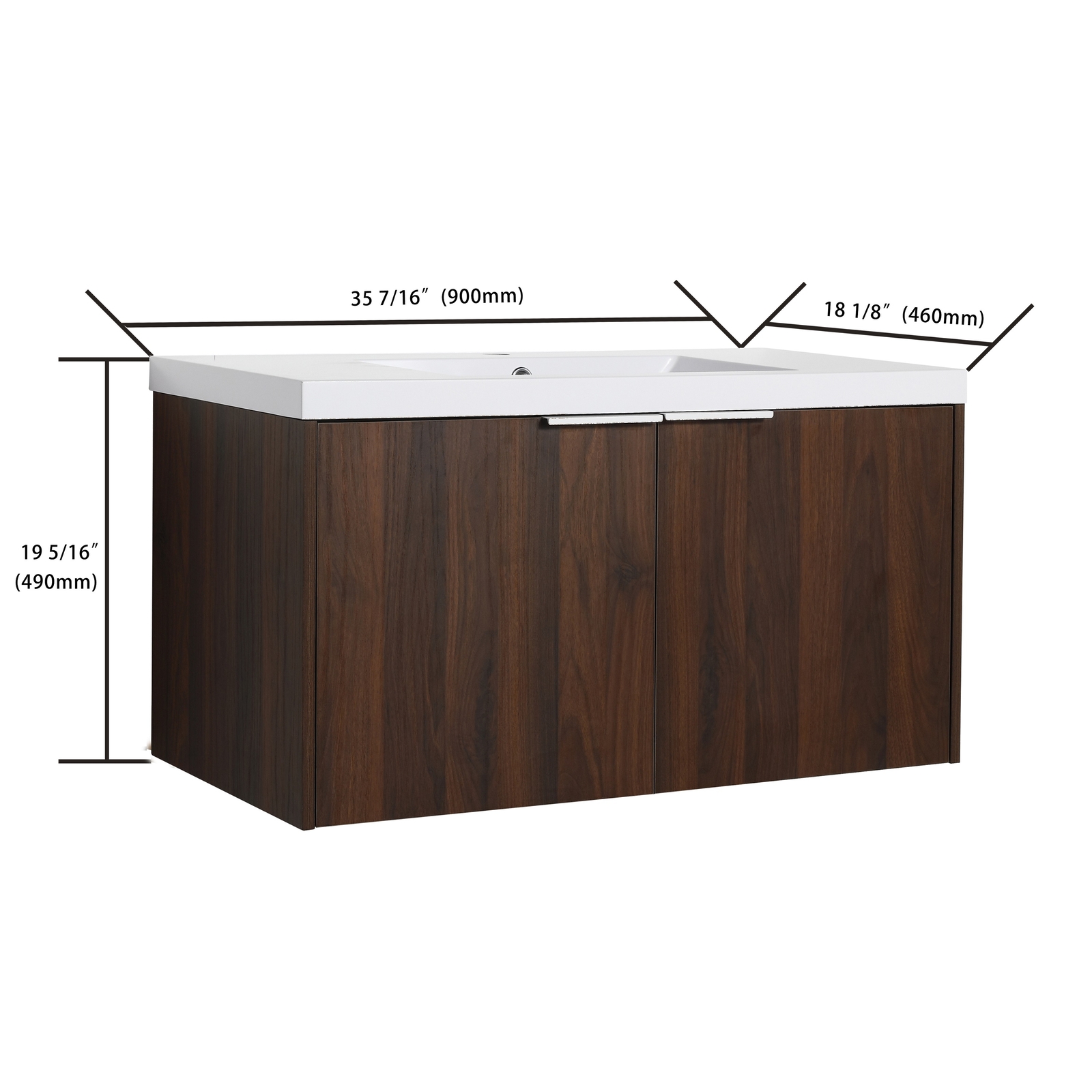 Bathroom Vanity with Sink Wall Mounted Wood Vanity and Resin Sink with 2 Doors