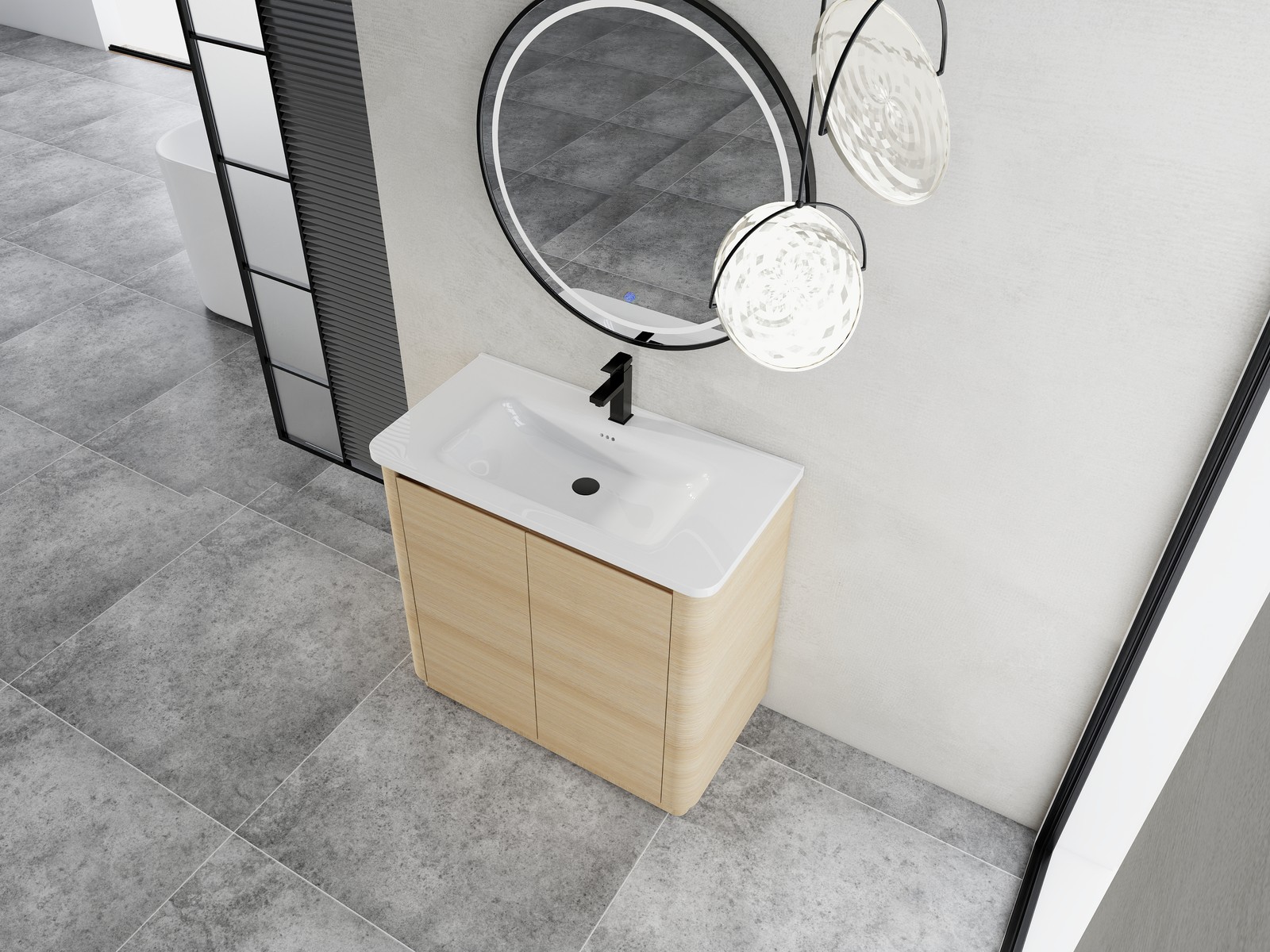 36” Plywood Freestanding Bathroom Vanity W/White Ceramic Sink 2 Doors Oak Color