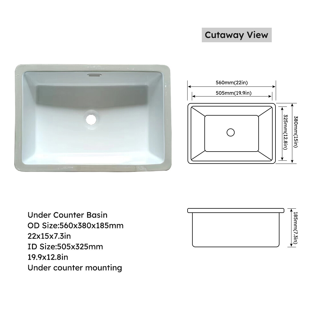 43 Inch Marble Vanity Top Sintered Stone Undermount Rectangular Sink +Backsplash