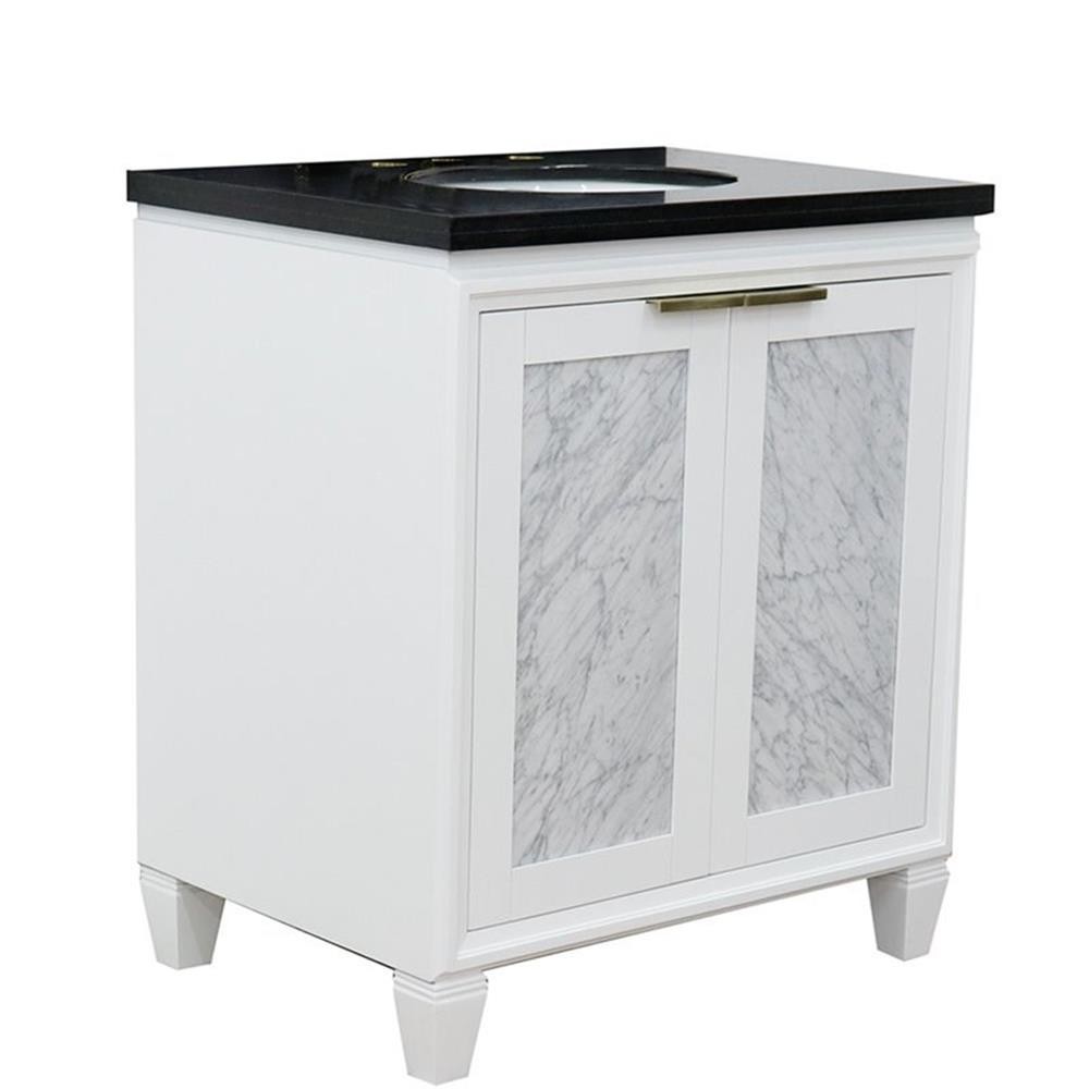 Trento 31″ Single Oval Sink Solid Wood Vanity in White/Black Galaxy