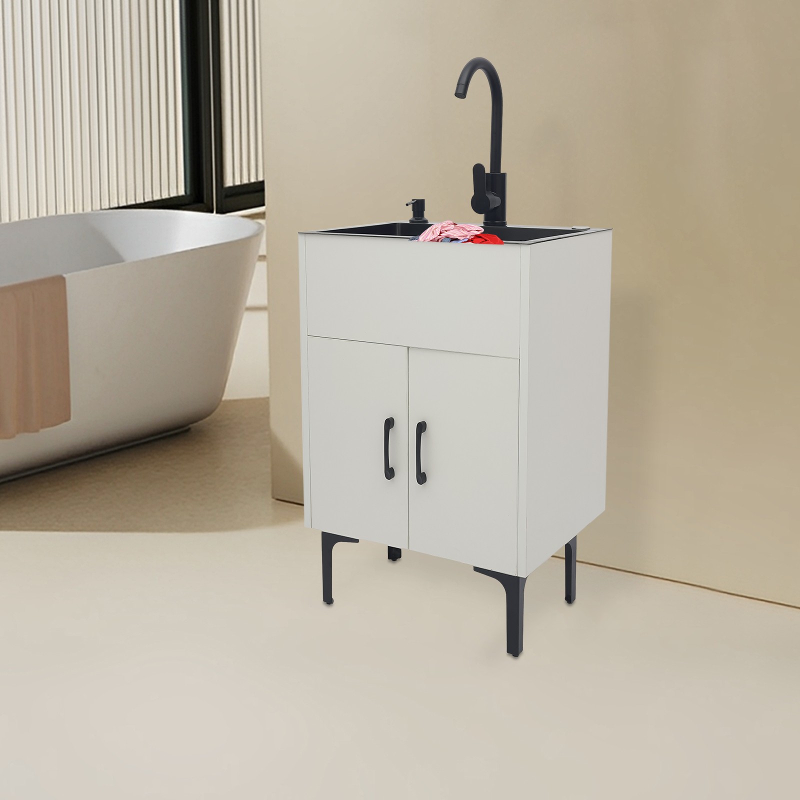 White Bathroom Vanity Cabinet Storage with Sink Combo with Drawers&Shelves