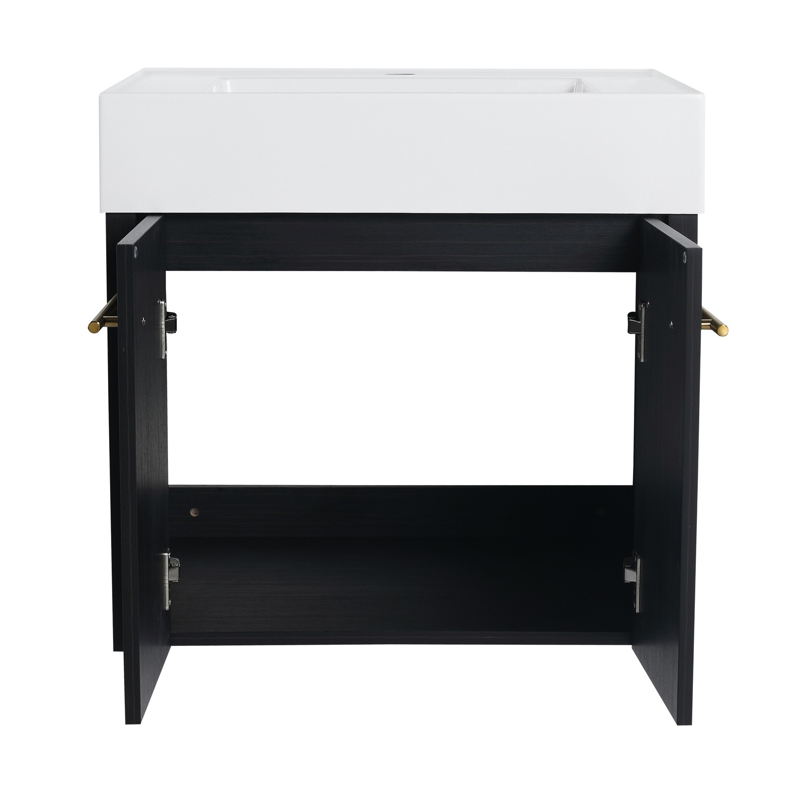 24In Plywood Wall-Mounted Bathroom Vanity W/Resin Sink Doors + Side Storage Rack