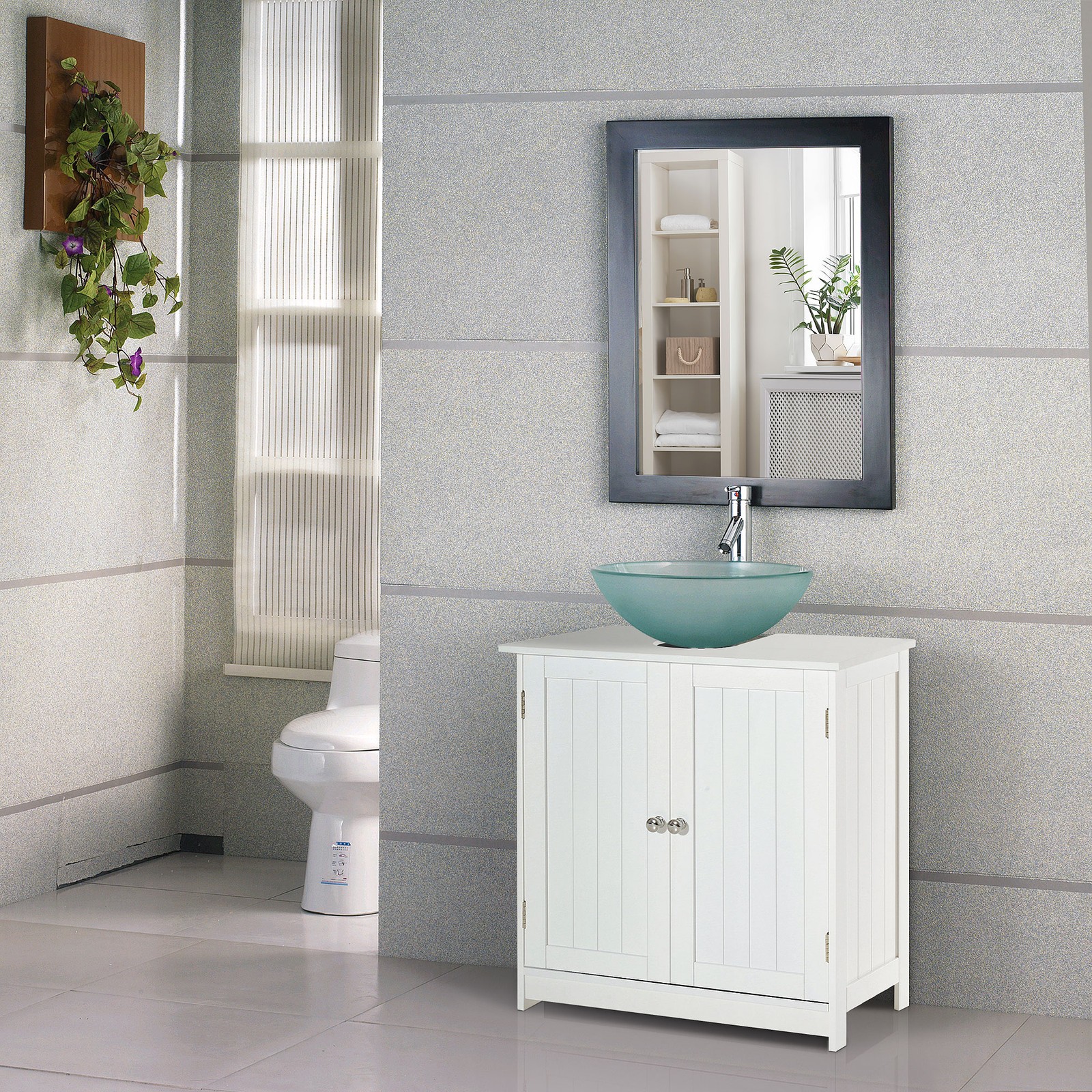 24″ Under Sink Storage Cabinet with 2 Doors and Shelves Bathroom Pedestal Sink