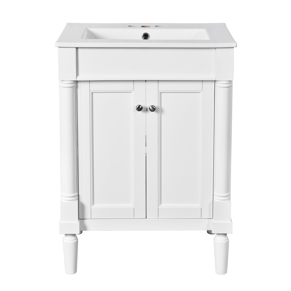 24” Bathroom Vanity with Top Sink, 2-Tier Modern Bathroom Storage Cabinet