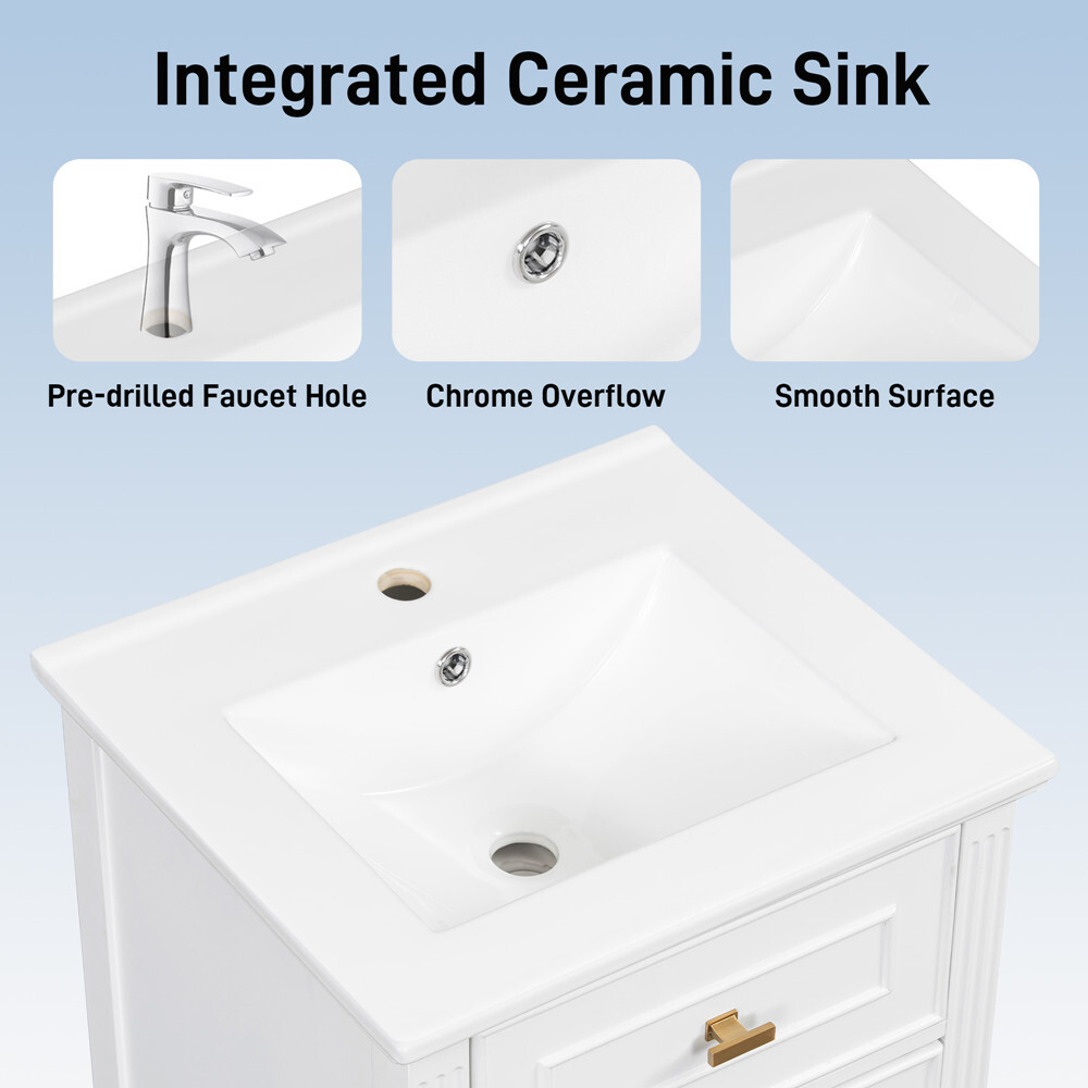 20″ Bathroom Vanity w/Sink, Freestanding Vanity Storage Cabinet, Shelves, Drawer