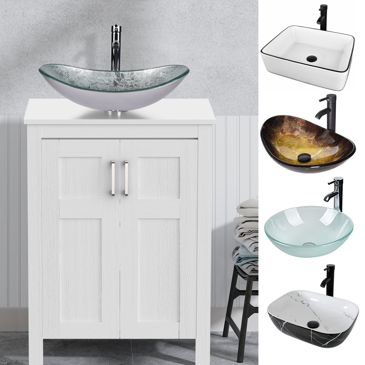 24in Bathroom Vanity with Vessel Sink Countertop Basin Bowl Storage Cabinet Set