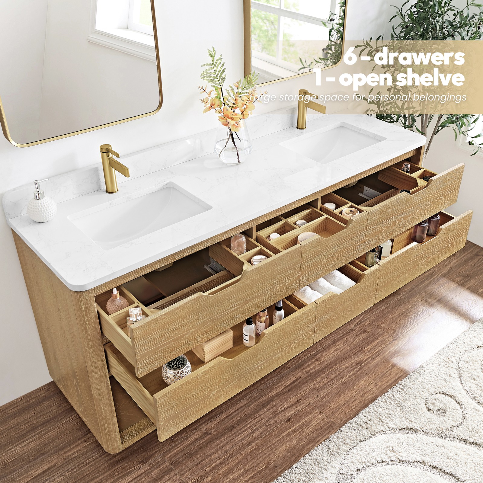 Harbin 72″ Double Bath Vanity in Washed Ash Grey with White Grain Stone Top