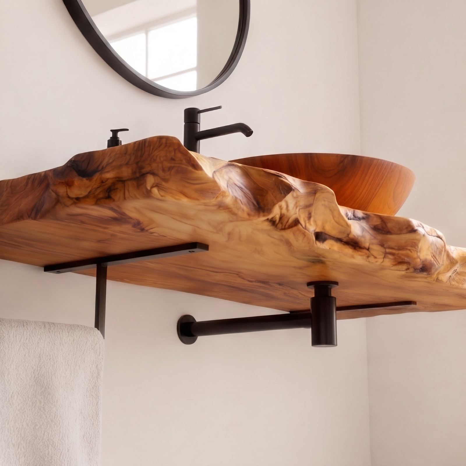 Organic Modern Bathroom Vanity – Natural Edge Solid Wood Slab Sink Console