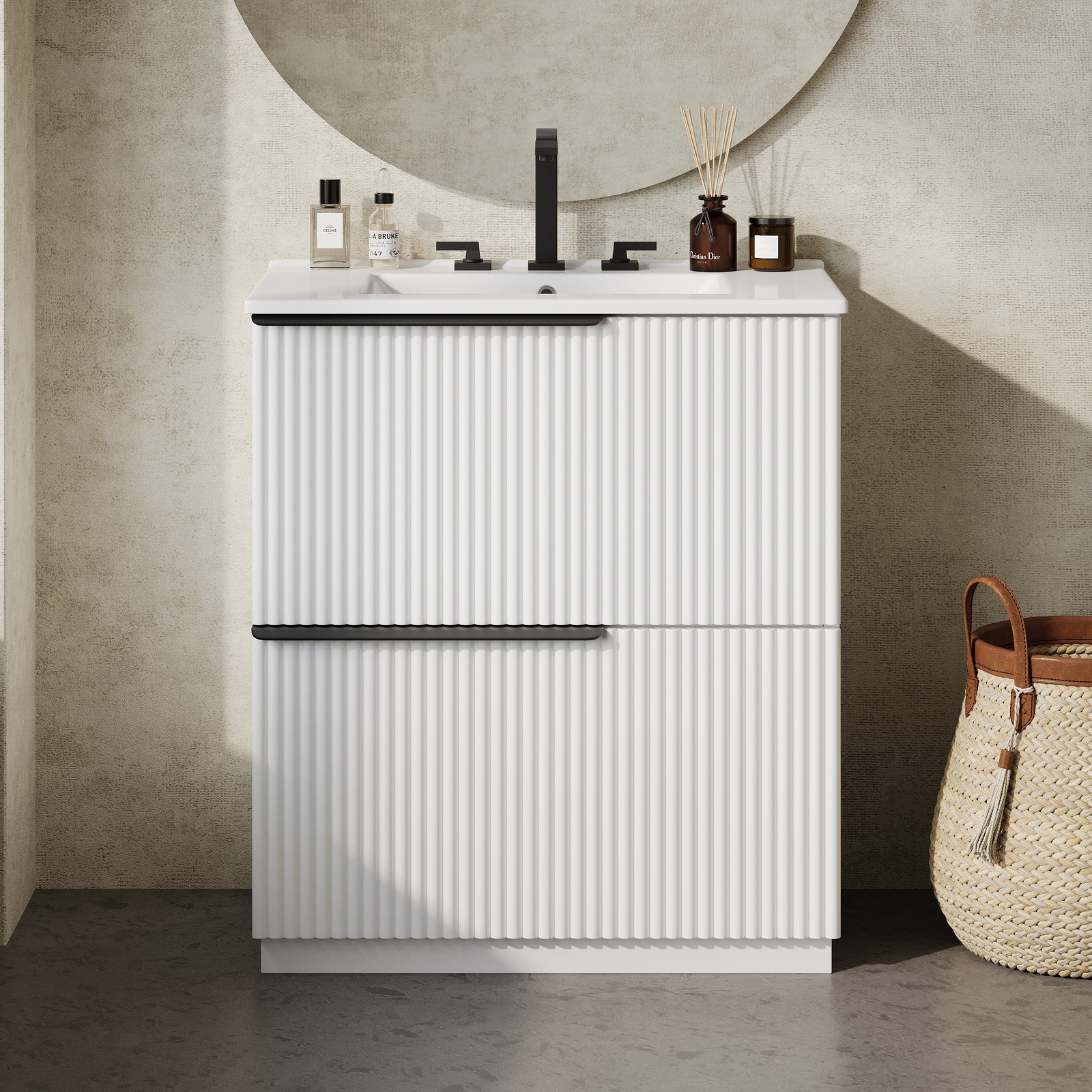 30″ Bathroom Vanity with Ceramic Sink & Soft Close Drawers, White