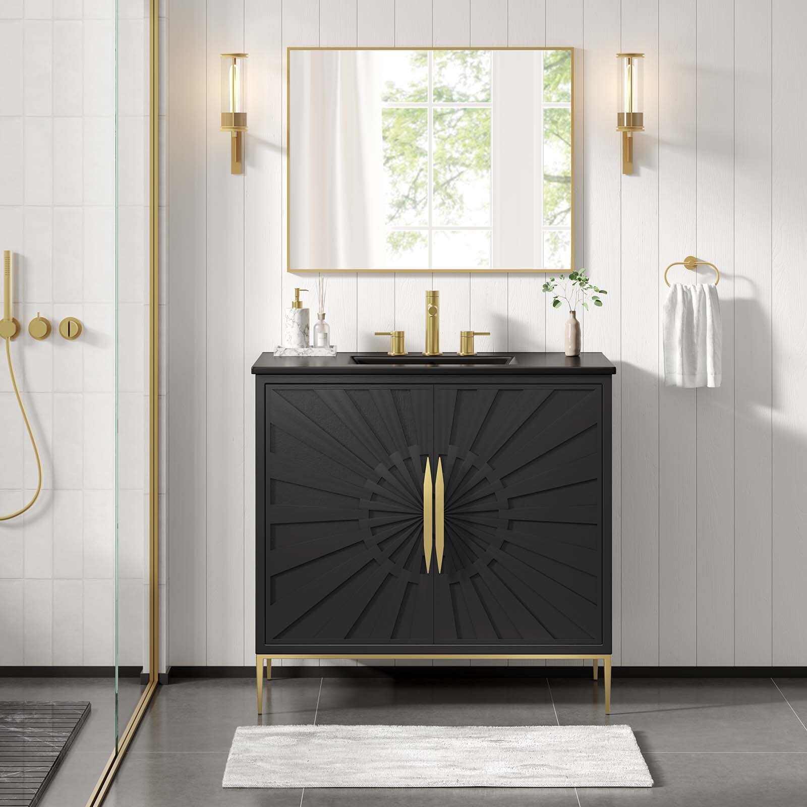 Modway Awaken 36″ Bathroom Vanity Cabinet in Black Black With Ceramic Sink Basin