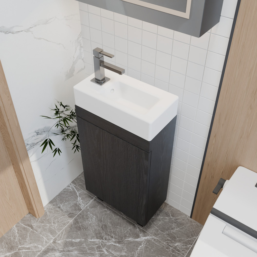16″ Freestanding Bathroom Vanity with Sink for Small Spaces, Soft-Close