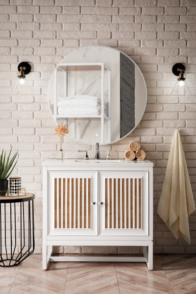 36″ James Martin Athens E645-V36-GW-3WZ Vanity Cabinet White Zeus Silestone Top