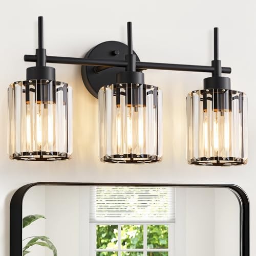 3 Light Black Crystal Vanity Light, Modern Bathroom Vanity Light Over Mirror, Up