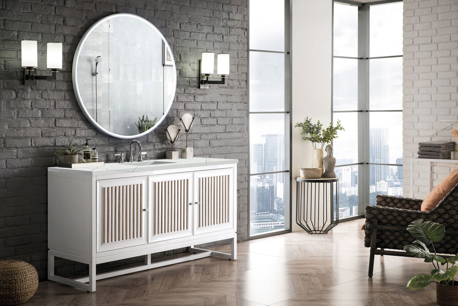 James Martin Vanities E645-V60S-3ENC Athens 60″ Wall Mounted and – White