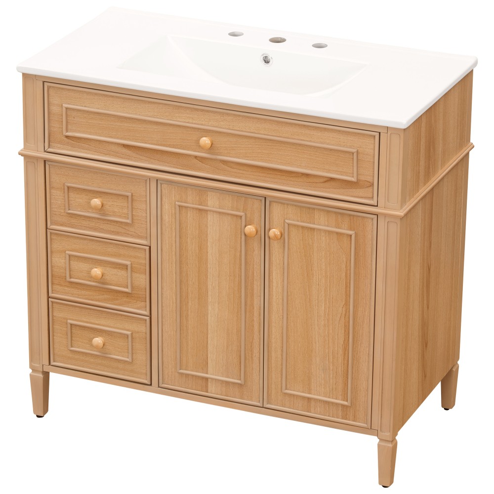 36″ Bathroom Vanity with Sink Wood Vanity Cabinet with Flip-Out Drawer 3 Drawers