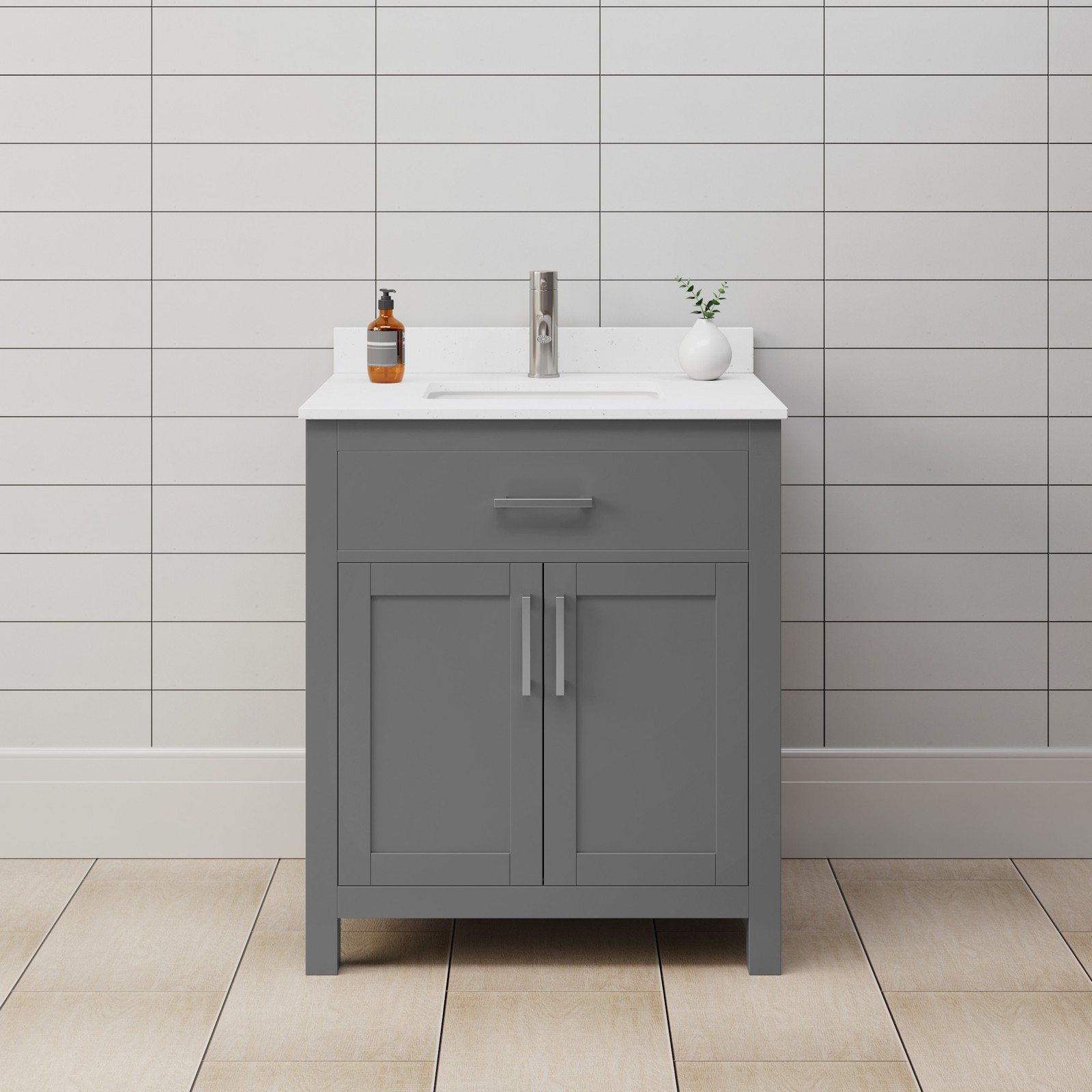 Wyndham Collection WCG242430S-UNSMXX Beckett 30″ – Dark Gray / White Cultured