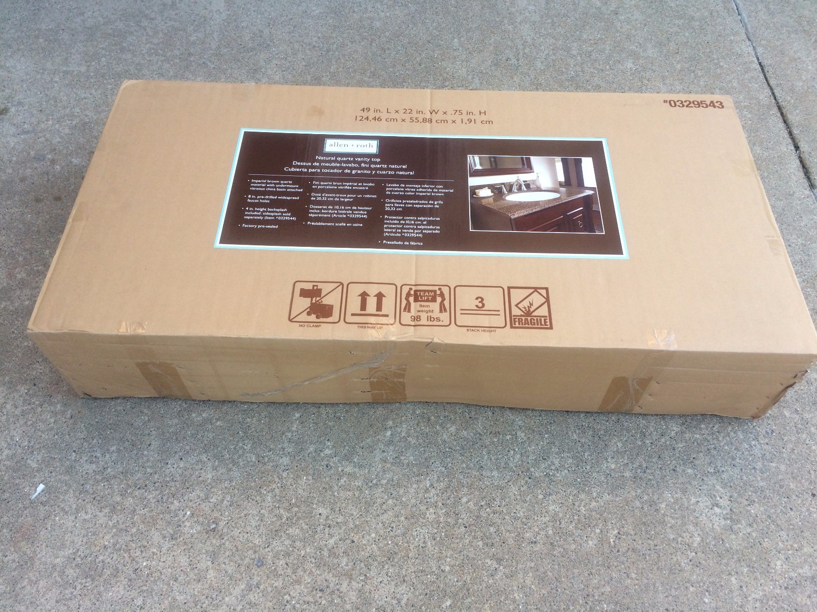 NIB Elegant Bathroom Brown NATURAL QUARTZ VANITY TOP + Ceramic SINK 49″W x 22″H
