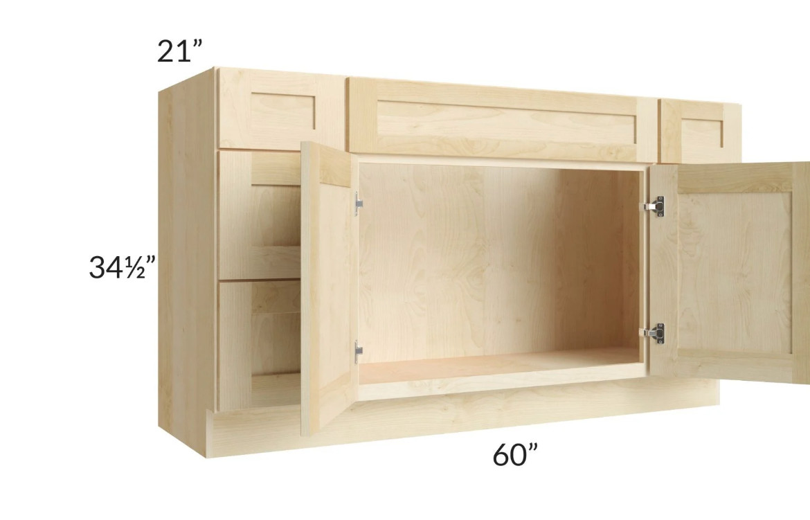 Unfinished Vanity Single Sink Base With 6 Drawers – Raw Wood (RTA) Unassembled