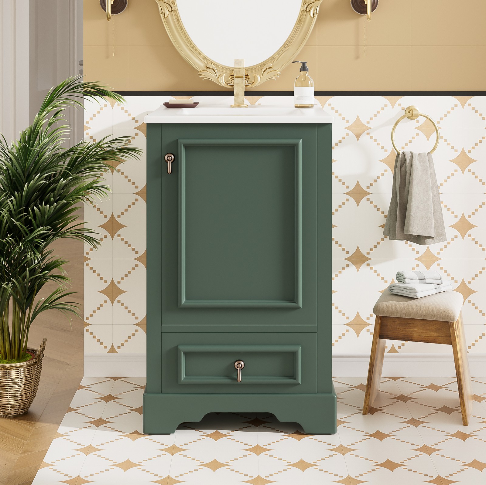 20″ Bathroom Vanity with Ceramic Sink Modern Storage Cabinet w/Soft Close Door