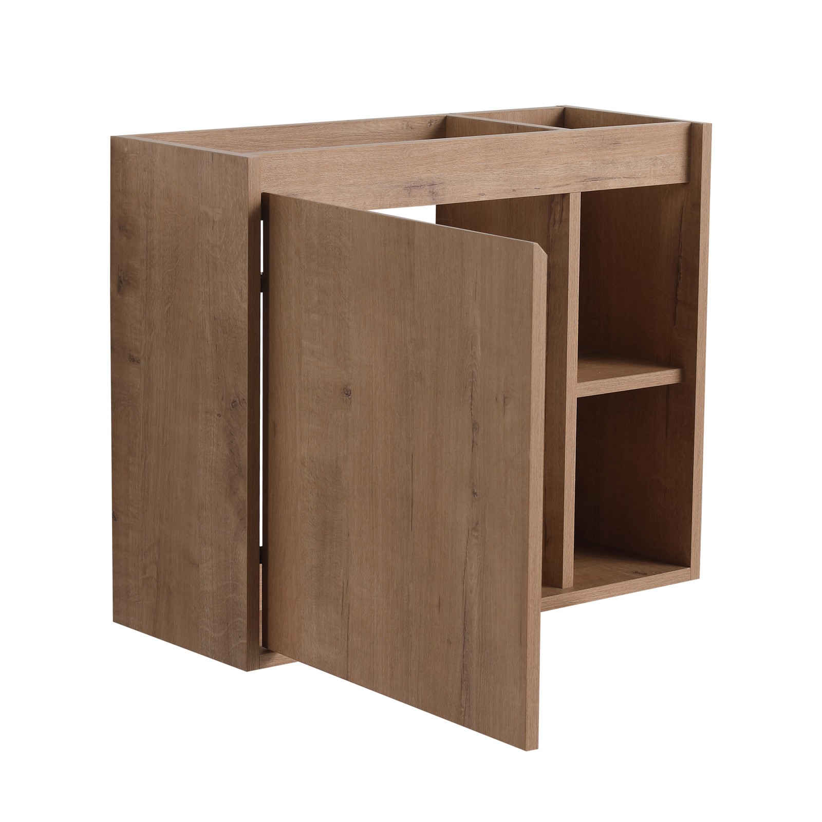 24in Plywood Wall-Mounted Bathroom Vanity W/ Ceramic Sink Basin Door Shelf Oak
