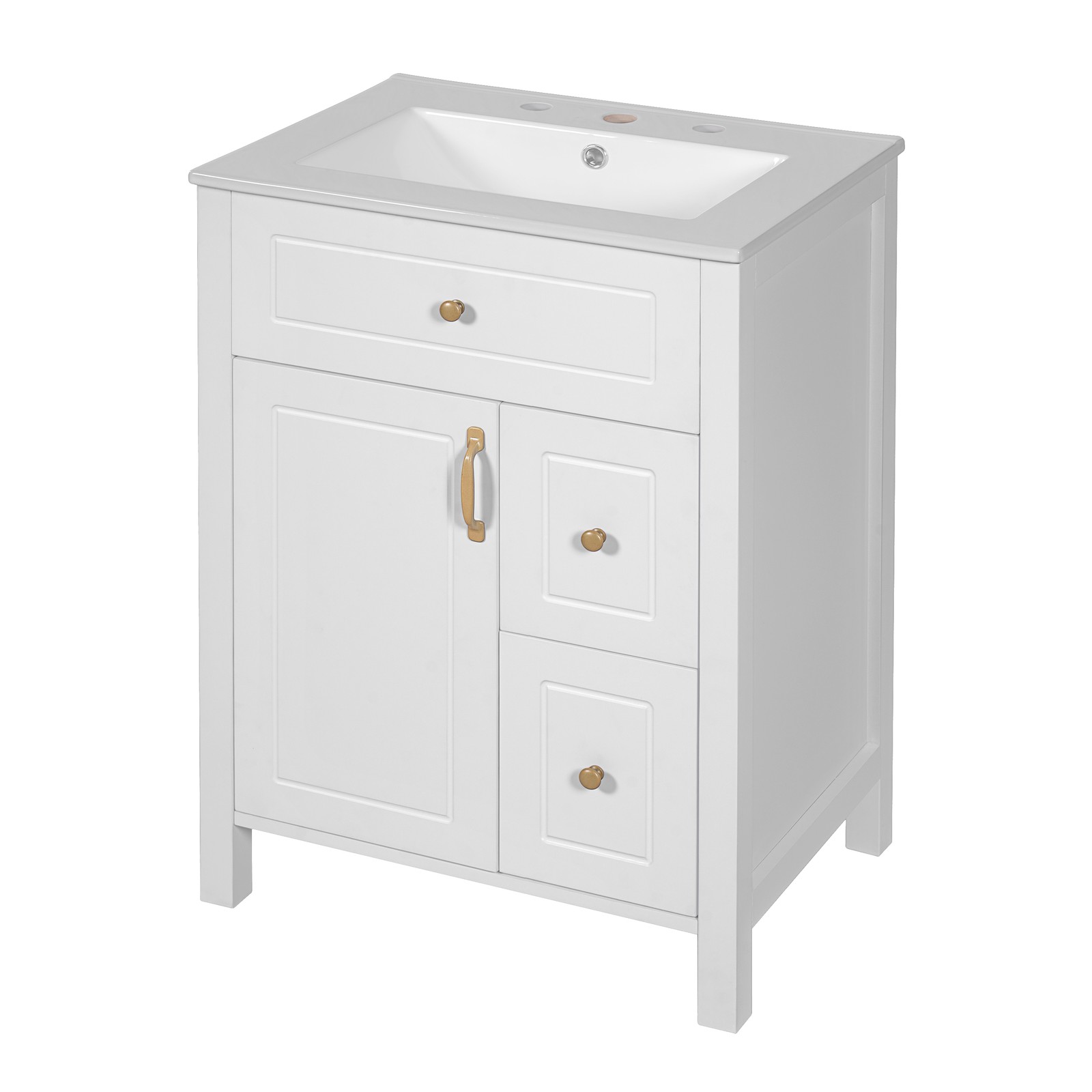 24Inch Bathroom Vanity Modern Bathroom Storage Cabinet with Ceramic Sink White